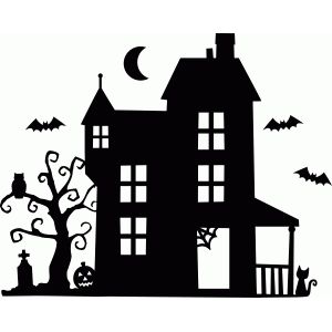 images Black Haunted House Silhouette halloween window silhouettes