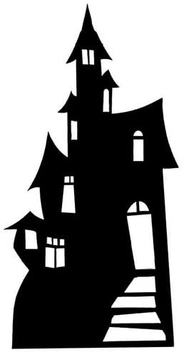 photo Black Haunted House Silhouette pin on halloween window