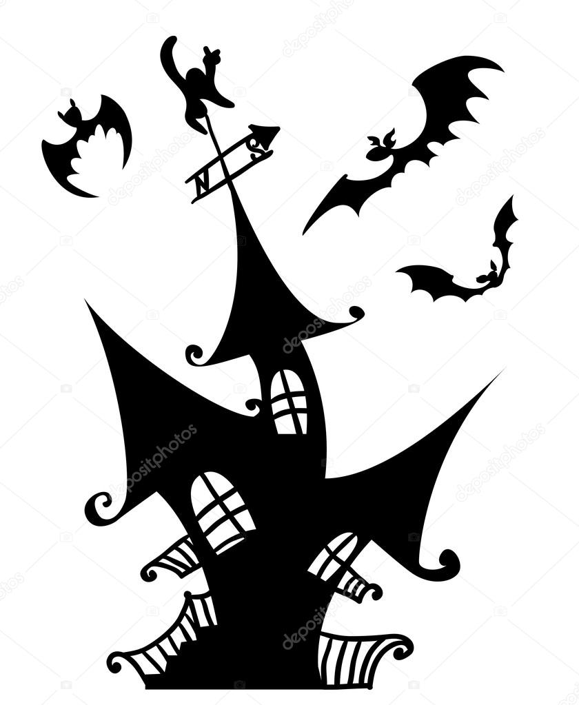 picture Black Haunted House Silhouette haunted house silhouette stock