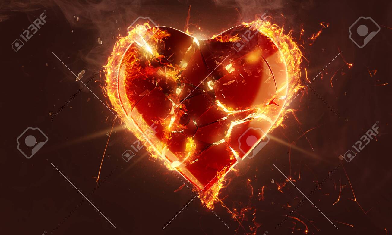 photo Broken Heart With Fire https www shutterstock com image illustration heart burning fire mixed media 448697962