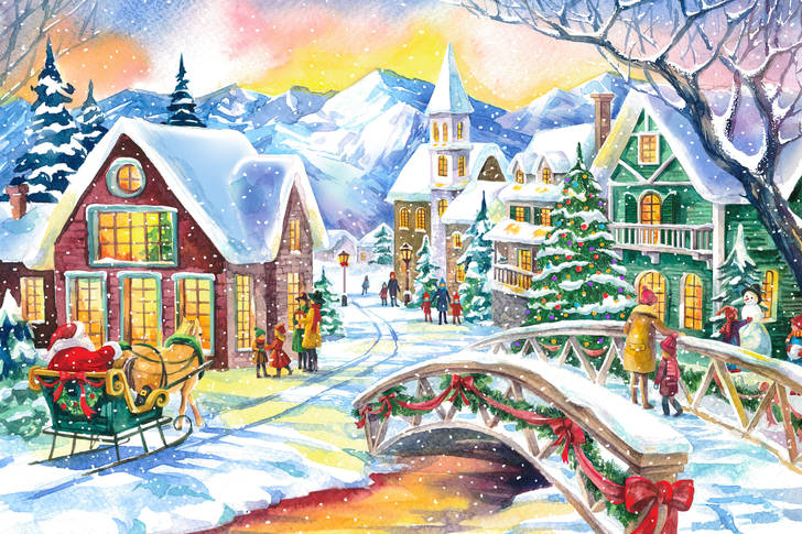 photo Christmas Village Watercolor Painting watercolor christmas village jigsaw