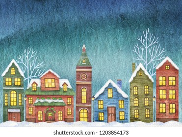 pic Christmas Village Watercolor Painting https www shutterstock com image illustration large christmas card set elements form 1236535978