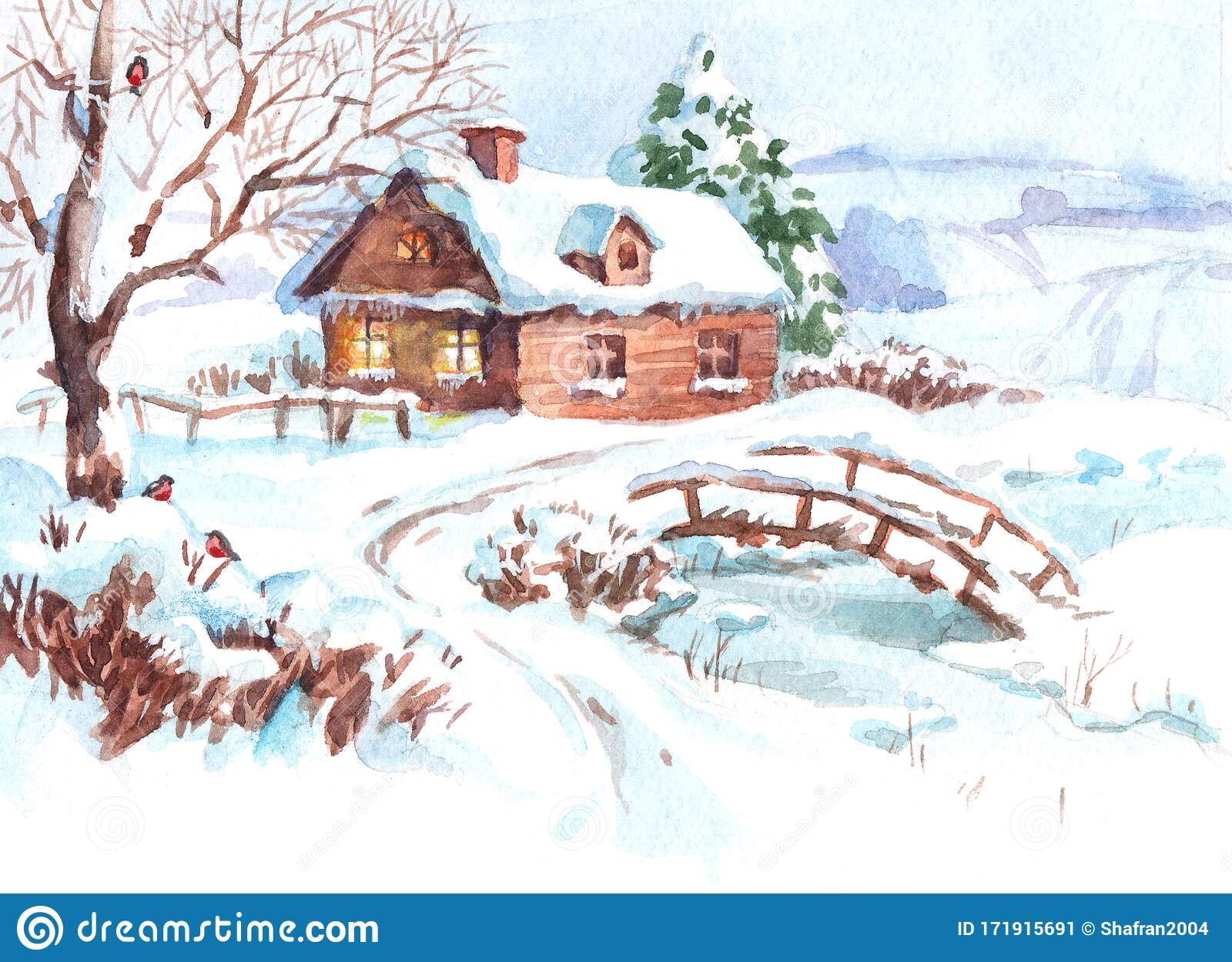 wallpapers Christmas Village Watercolor Painting https www dreamstime com winter village landscape hand paint watercolor illustration christmas greeting card invitation holiday design image171915691
