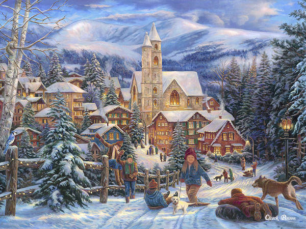 pics Christmas Village Watercolor Painting thomas kinkade