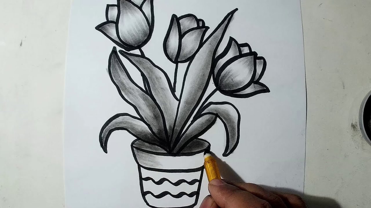 images Drawing Of A Pot Of Flowers printable flower coloring pages