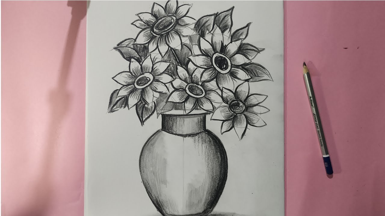 picture Drawing Of A Pot Of Flowers how to draw a flower pot charcoal drawing and shading