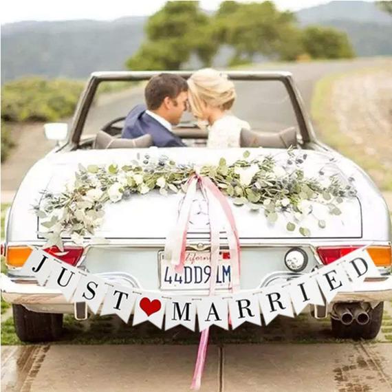 pix Just Married Banner For Car just married car window decal just married bunting banner bundle konsait just married car sticker 7 23in with garland banner for wedding