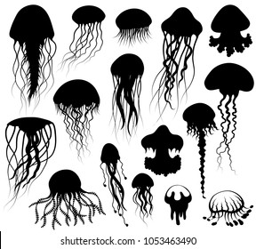 pic Silhouette Jellyfish https www shutterstock com image illustration set jellyfish silhouettes raster version 1053463490