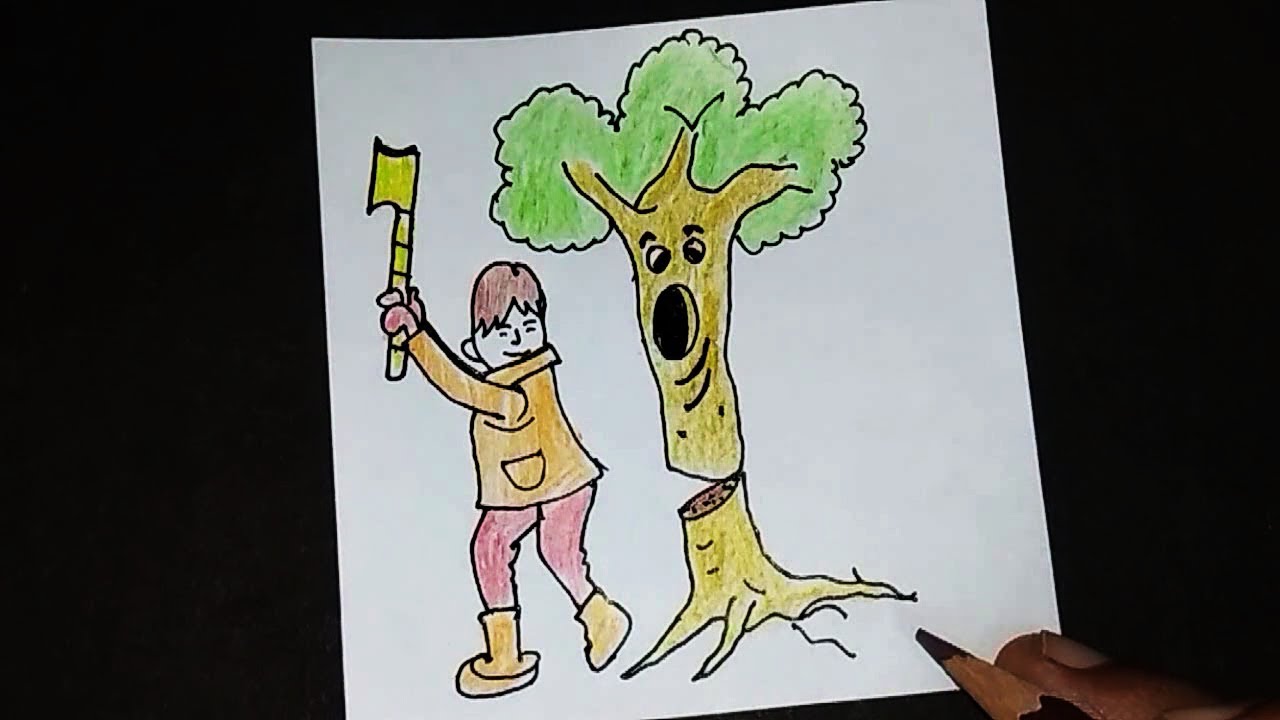 pics Tree Cutting Man Drawing man cutting tree illustration