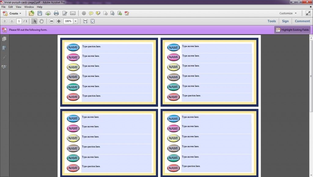 photo Trivial Pursuit Cards Template Free trivial pursuit cards
