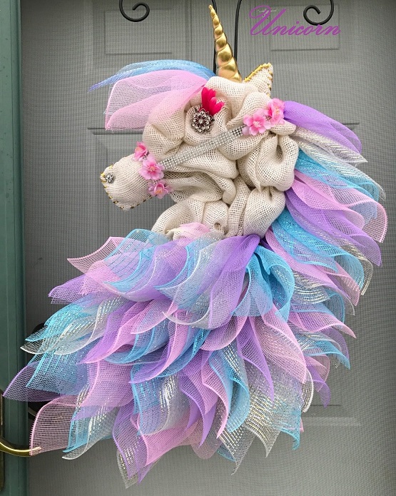 images Unicorn Candy Cane Wreath make a loopy yarn unicorn wreath the
