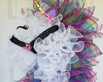 pic Unicorn Candy Cane Wreath deco mesh wreaths diy wreath crafts